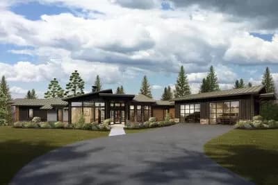 One-Story Contemporary Mountain House Plan with Angled Garage - 3570 Sq Ft