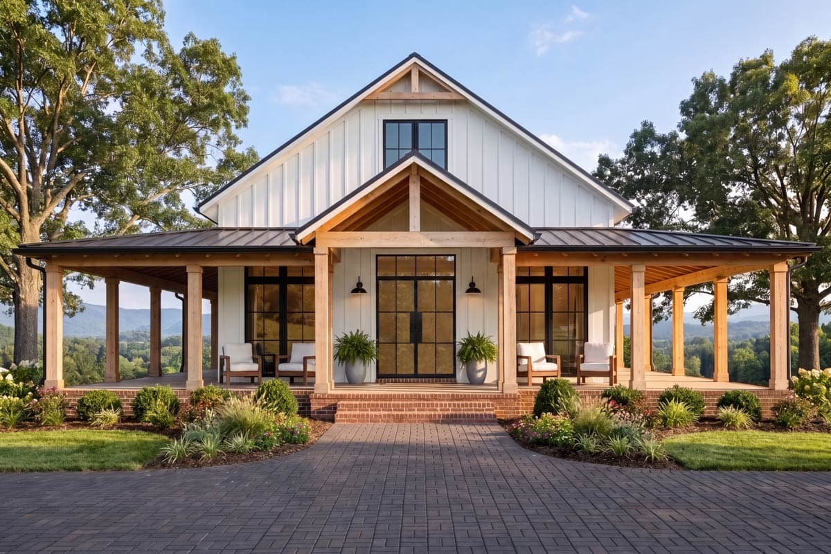 Plan 51979HZ: 3-Bed Barndominium House Plan with Wrap-Around Porch - 1635 Sq Ft - Image #4 - Barndominium, Country, Farmhouse