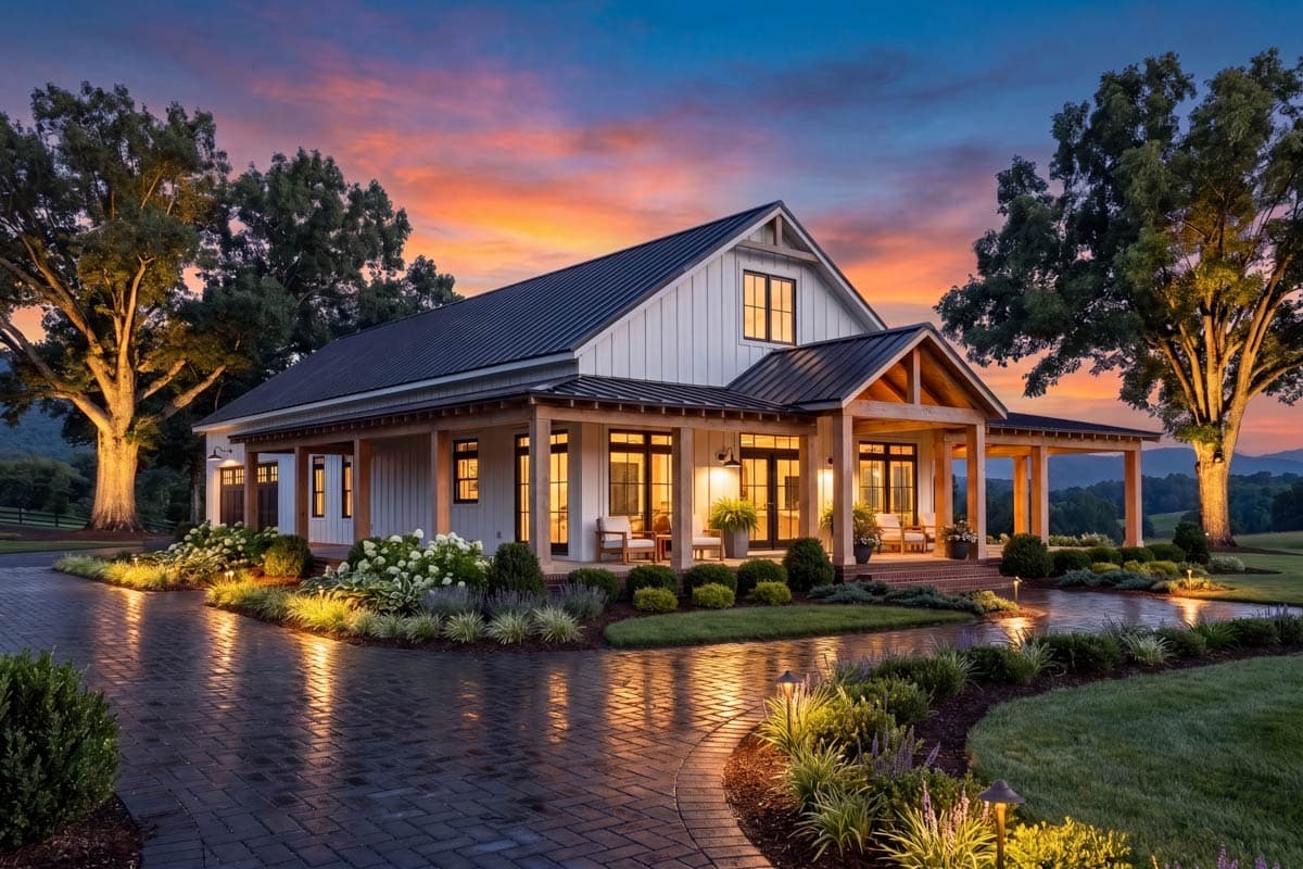 Plan 51979HZ: 3-Bed Barndominium House Plan with Wrap-Around Porch - 1635 Sq Ft - Image #1 - Barndominium, Country, Farmhouse