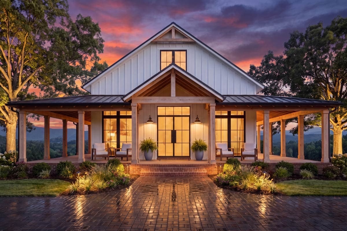Plan 51979HZ: 3-Bed Barndominium House Plan with Wrap-Around Porch - 1635 Sq Ft - Image #2 - Barndominium, Country, Farmhouse