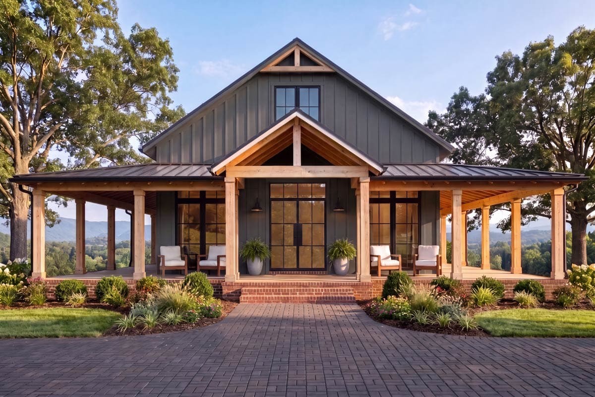 Plan 51979HZ: 3-Bed Barndominium House Plan with Wrap-Around Porch - 1635 Sq Ft - Image #6 - Barndominium, Country, Farmhouse