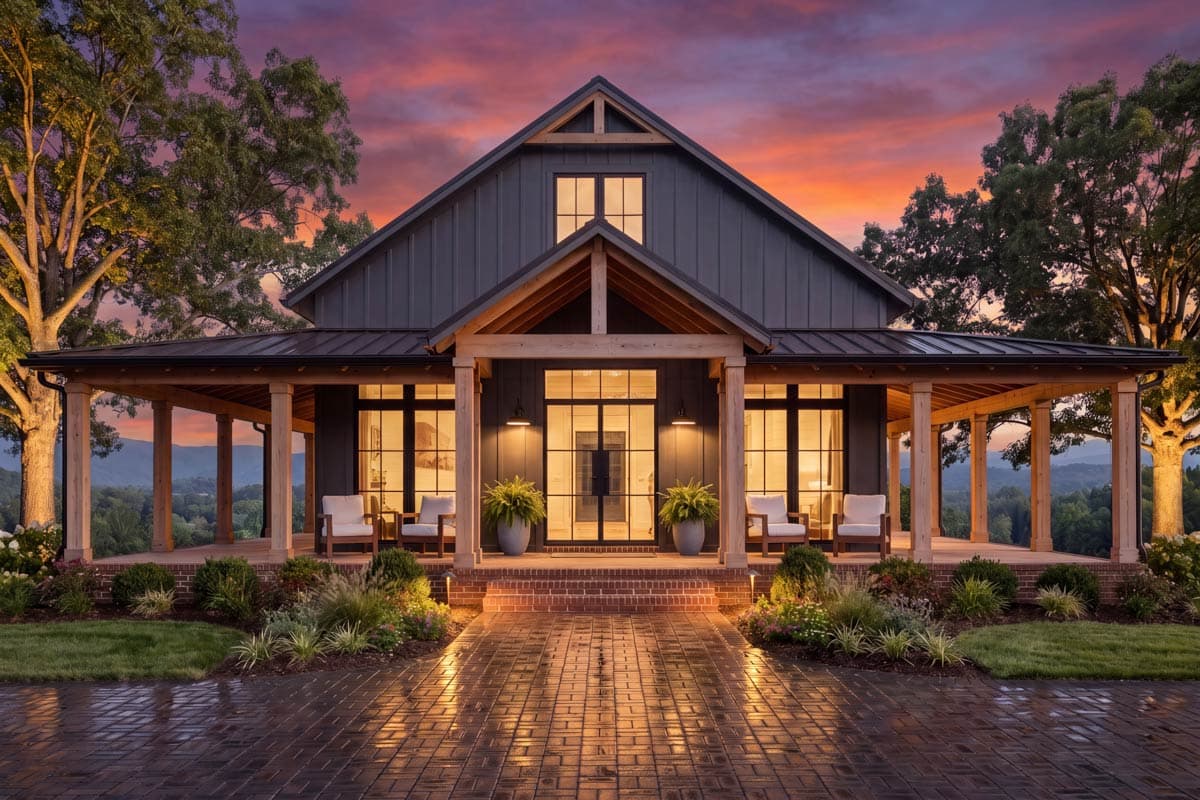 Plan 51979HZ: 3-Bed Barndominium House Plan with Wrap-Around Porch - 1635 Sq Ft - Image #5 - Barndominium, Country, Farmhouse