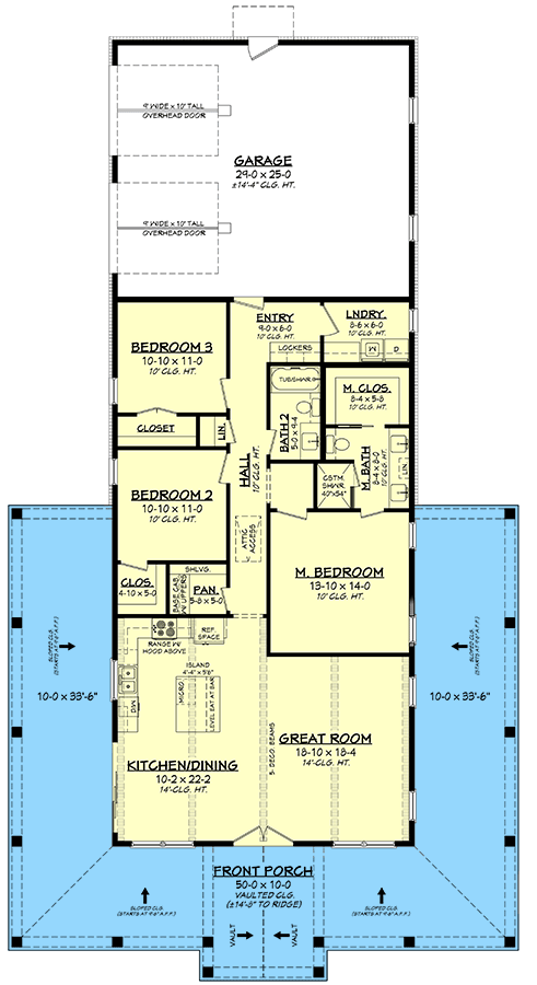 Plan 51979HZ: 3-Bed Barndominium House Plan with Wrap-Around Porch - 1635 Sq Ft - Floor Plan - Main Level - Barndominium, Country, Farmhouse