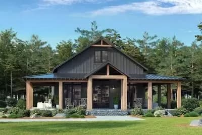 3-Bed Barndominium House Plan with Wrap-Around Porch - 1635 Sq Ft