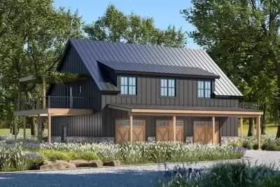 Mountain Carriage House Plan with Unfinished Storage - 1500 Sq Ft