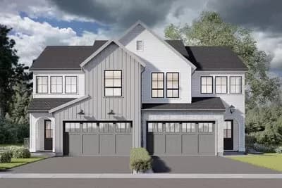 Two-Story New American Duplex House Plan with Second Floor Master - 3869 Sq Ft