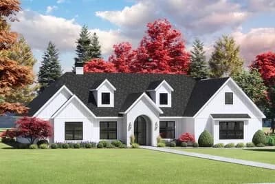 One-Story Transitional European House Plan with Home Office - 3116 Sq Ft