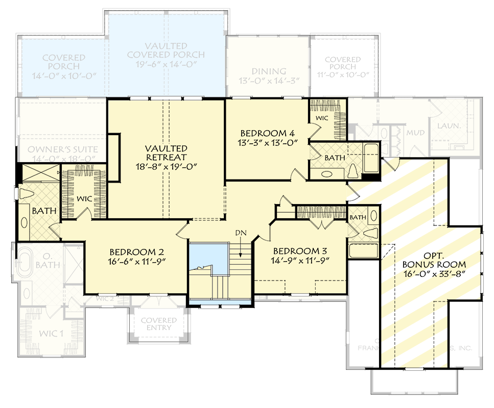 Plan 710438BTZ: 5-Bed Transitional House Plan with Unfinished Bonus Room - 3702 Sq Ft - Floor Plan - 2nd Floor - Contemporary, European, Transitional
