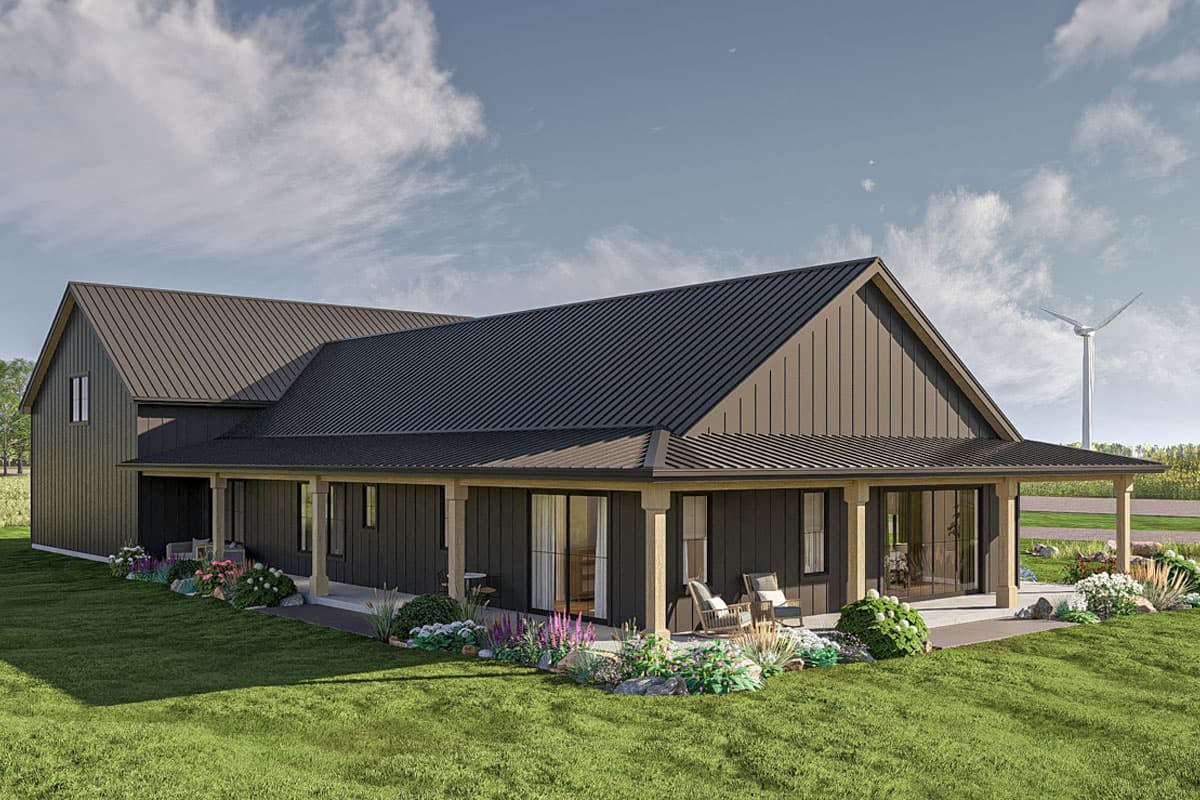 Plan 623441DJ: 3-Bed Single-Story Barndominium House Plan with Wrap-Around Porch - 2436 Sq Ft - Image #5 - Barndominium, Country, Mountain