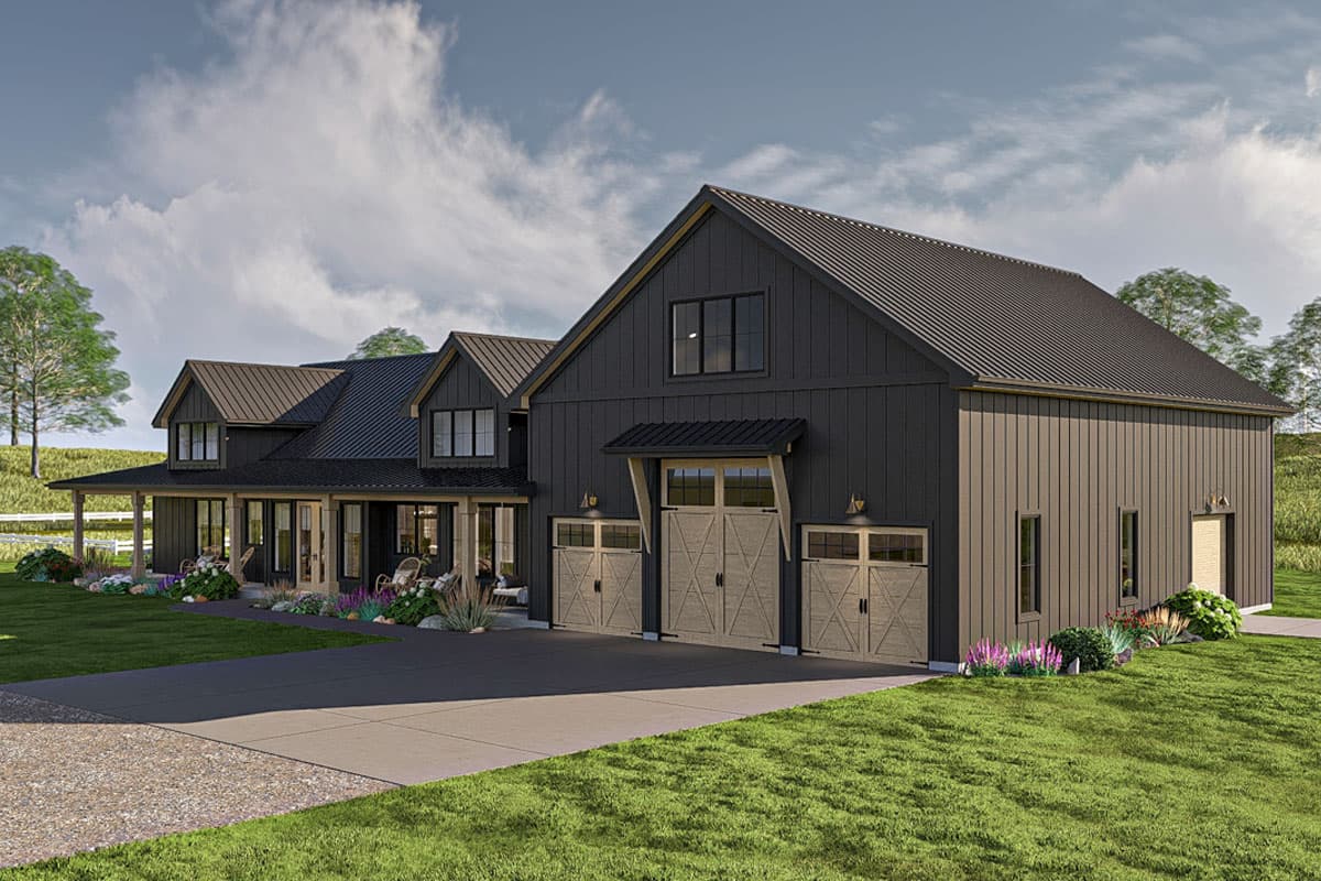 Plan 623441DJ: 3-Bed Single-Story Barndominium House Plan with Wrap-Around Porch - 2436 Sq Ft - Image #6 - Barndominium, Country, Mountain