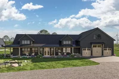 3-Bed Single-Story Barndominium House Plan with Wrap-Around Porch - 2436 Sq Ft