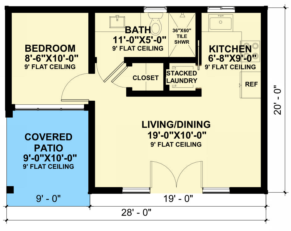 Plan 420185WNT: Contemporary ADU Guest House Plan - 479 Sq Ft - Floor Plan - Main Level - Contemporary, Cottage, Mid Century Modern