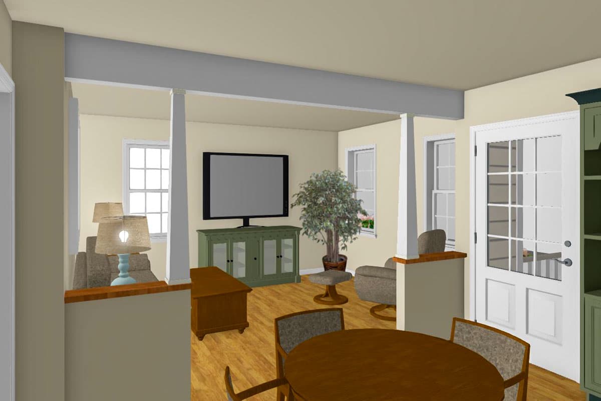 Plan 560032TCD: 1-Bed Traditional Cottage House Plan with Study Nook Under 700 Sq Ft - Image #4 - Cottage, Country