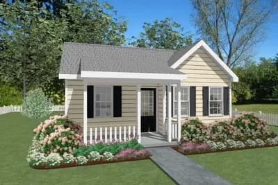 1-Bed Traditional Cottage House Plan with Study Nook Under 700 Sq Ft