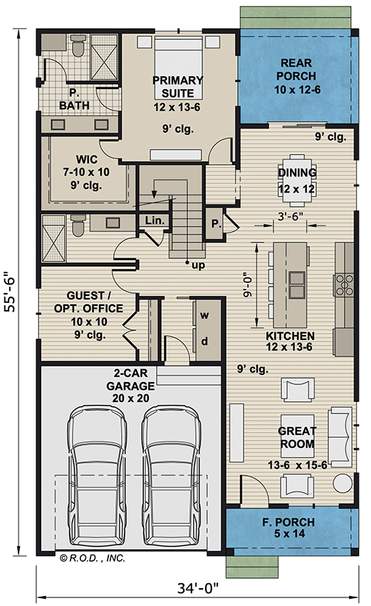 Plan 14872RK: Two-Story Modern Farmhouse Plan with 3 or 4 Beds - 2291 Sq Ft - Floor Plan - Main Level - Farmhouse, Modern Farmhouse, New American