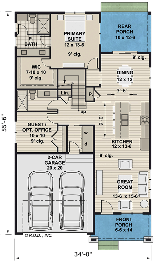 Plan 14870RK: 5-Bed Traditional House Plan with Flex Office Space - 2291 Sq Ft - Floor Plan - Main Level - Country, Traditional