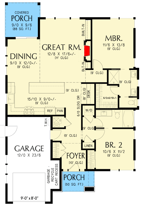 Plan 69881AM: One-Story Scandinavian-Style House Plan with Two Bedrooms - 1297 Sq Ft - Floor Plan - Main Level - Contemporary, Scandinavian