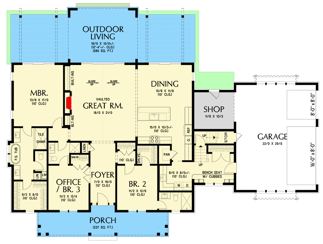 Plan 69884AM: 3-Bed Modern Farmhouse with Outdoor Living Space - 2232 Sq Ft - Floor Plan - Main Level - Country, Farmhouse, Modern Farmhouse, Ranch