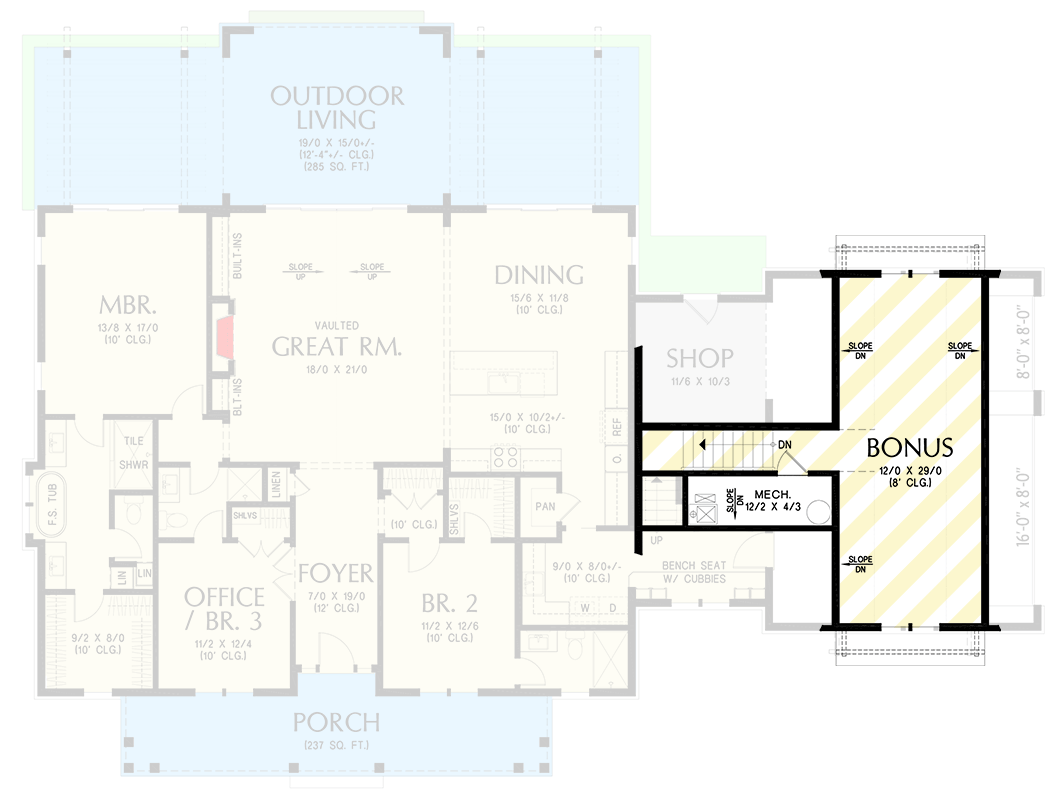 Plan 69884AM: 3-Bed Modern Farmhouse with Outdoor Living Space - 2232 Sq Ft - Floor Plan - 2nd Floor - Country, Farmhouse, Modern Farmhouse, Ranch