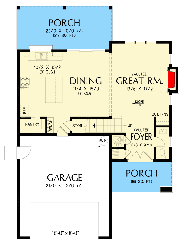 Plan 69885AM: 3-Bed Contemporary House Plan with Vaulted Great Room - 1677 Sq Ft - Floor Plan - Main Level - Contemporary, Modern, Northwest