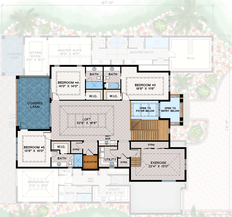 Plan 660022JMD: Two-Story Coastal House Plan with Upstairs Loft - 6436 Sq Ft - Floor Plan - 2nd Floor - Coastal, Coastal Contemporary, European, Florida-Style, Transitional