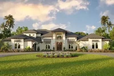 Two-Story Coastal Contemporary House Plan with Large Outdoor Covered Lanai - 6638 Sq Ft