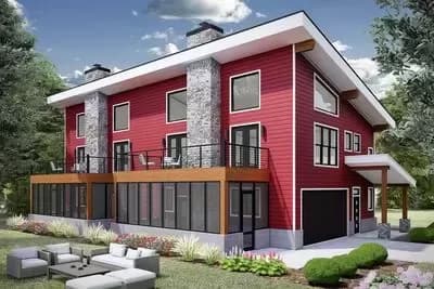 3 or 4 Bed Duplex House Plan with Third Floor Loft - 1812 Sq Ft Per Unit