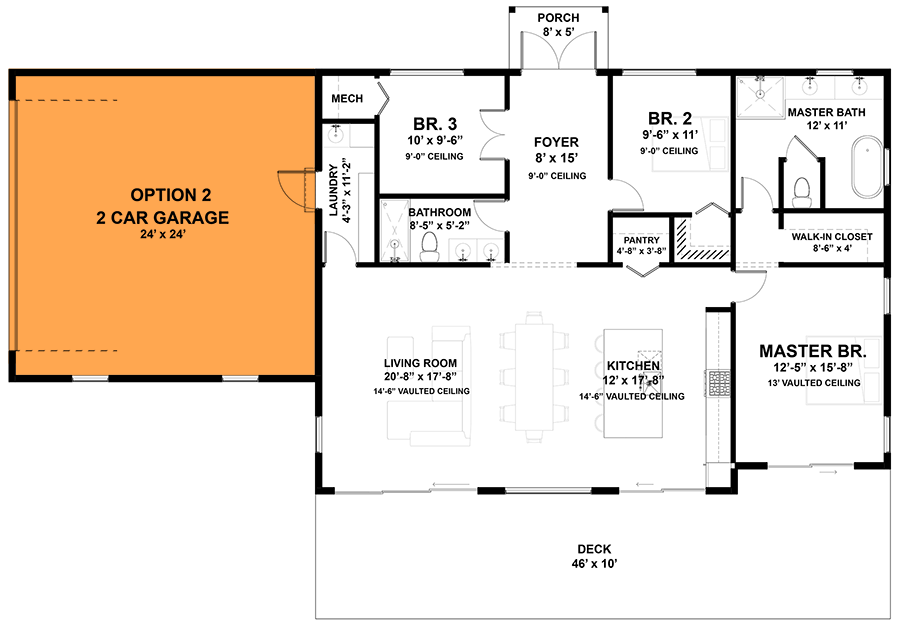 Plan 337006JUN: 3-Bed Modern House Plan with 2-Car Garage - 1540 Sq Ft - Floor Plan - Optional 2-Car Side Garage - Contemporary, Mid Century Modern, Modern, Mountain