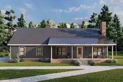 2-Bed Country Barndominium House Plan with Upstairs Home Office - 2089 Sq Ft