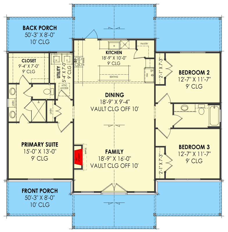 Plan 818141JSS: 3-Bed Craftsman Ranch House Plan with Vaulted Great Room - 1638 Sq Ft - Floor Plan - Main Level - Cabin, Cottage, Country, Craftsman, New American, Ranch