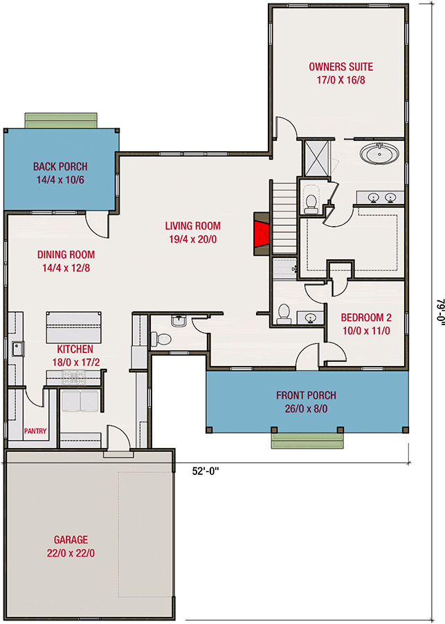 Plan 50234PH: Two-Story Modern Farmhouse with Upstairs Loft - 2777 Sq Ft - Floor Plan - Main Level - Country, Farmhouse, Modern Farmhouse