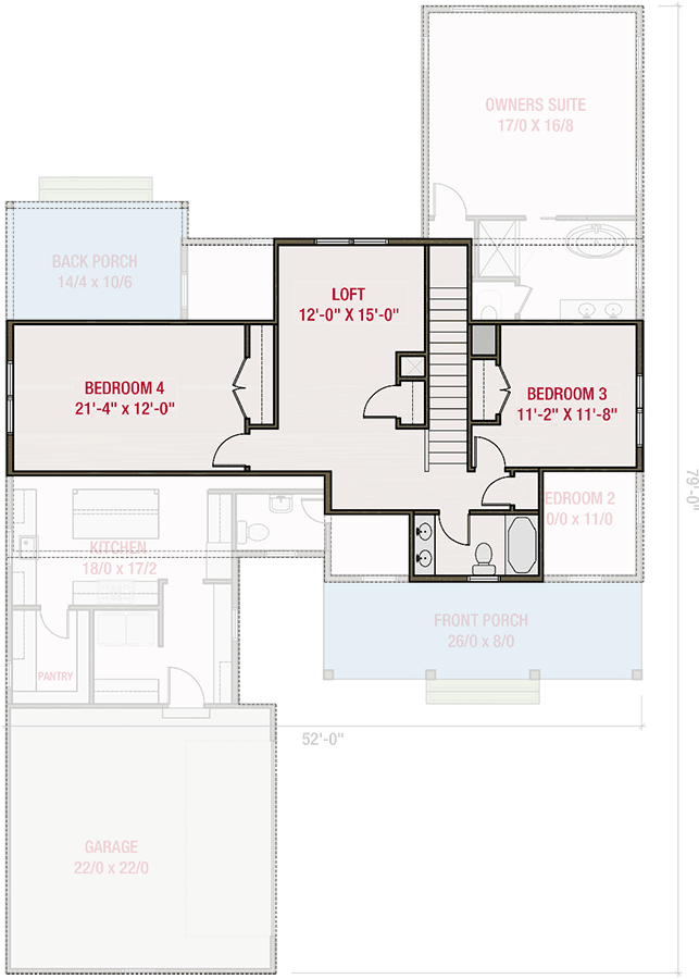 Plan 50234PH: Two-Story Modern Farmhouse with Upstairs Loft - 2777 Sq Ft - Floor Plan - 2nd Floor - Country, Farmhouse, Modern Farmhouse