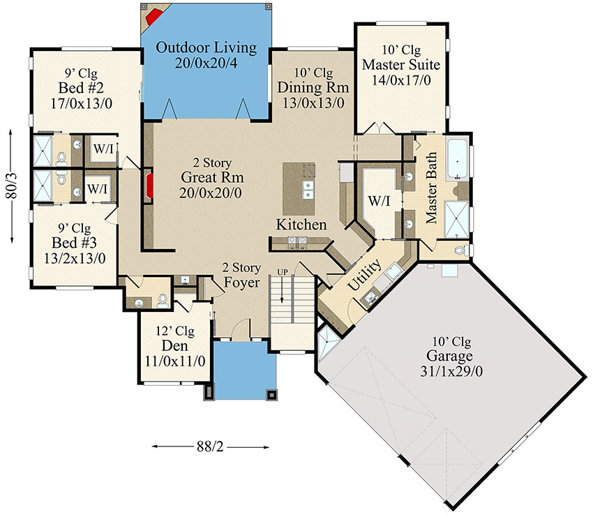Plan 85450MS: 2-Story Modern Prairie House Plan with Flex Den Room - 3465 Sq Ft - Floor Plan - Main Level - Contemporary, Modern, Northwest, Prairie