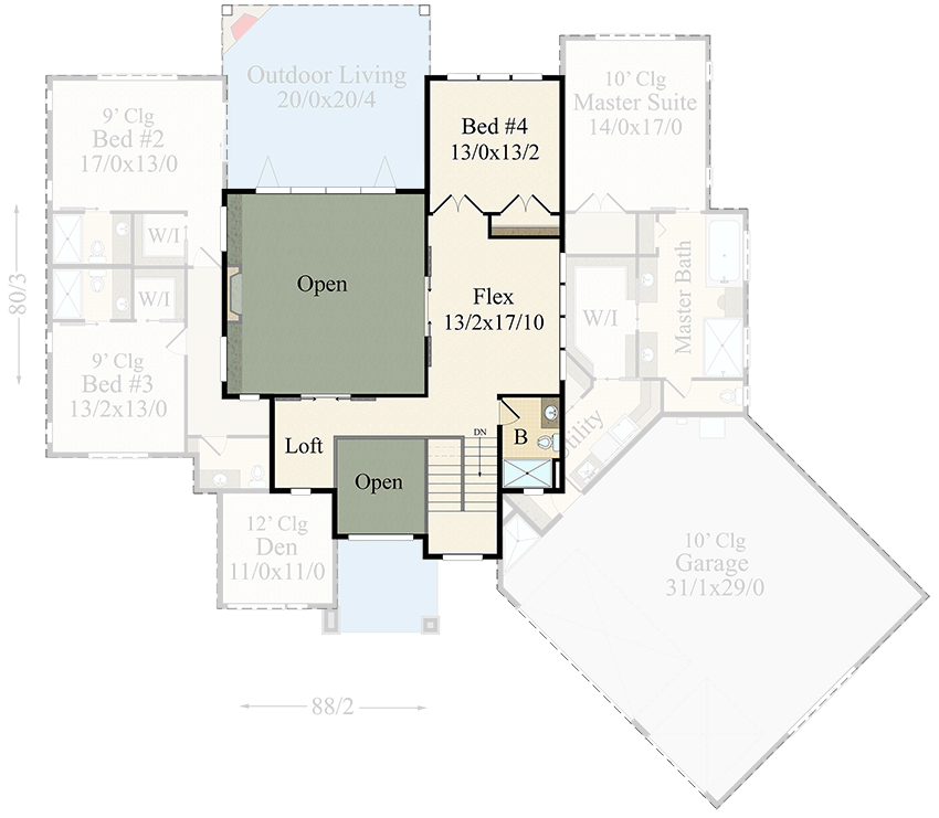 Plan 85450MS: 2-Story Modern Prairie House Plan with Flex Den Room - 3465 Sq Ft - Floor Plan - 2nd Floor - Contemporary, Modern, Northwest, Prairie
