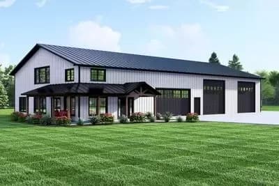 1-Bed Barndominium House Plan with Oversized Workshop - 2708 Sq Ft