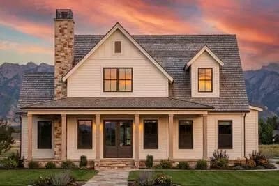 Two-Story Farmhouse Plan with Wrap Around Porch Under 2000 Sq Ft