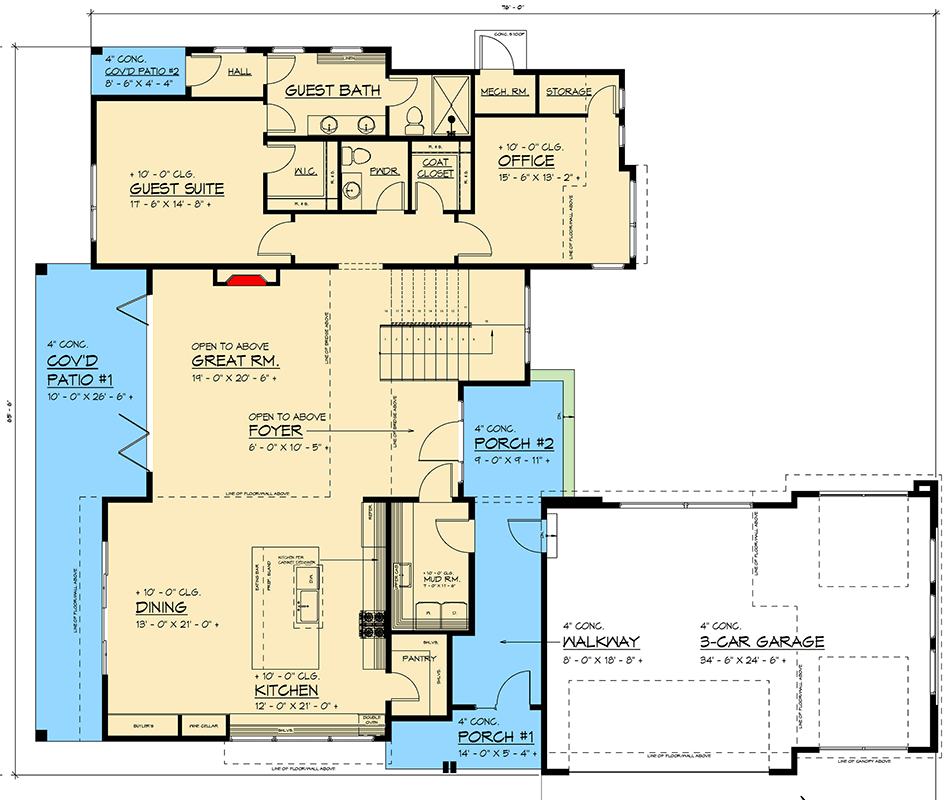 Plan 666286RAF: 5-Beds Contemporary Northwest House Plan with Guest Suite - 4505 Sq Ft - Floor Plan - Main Level - Contemporary, Mid Century Modern, Northwest
