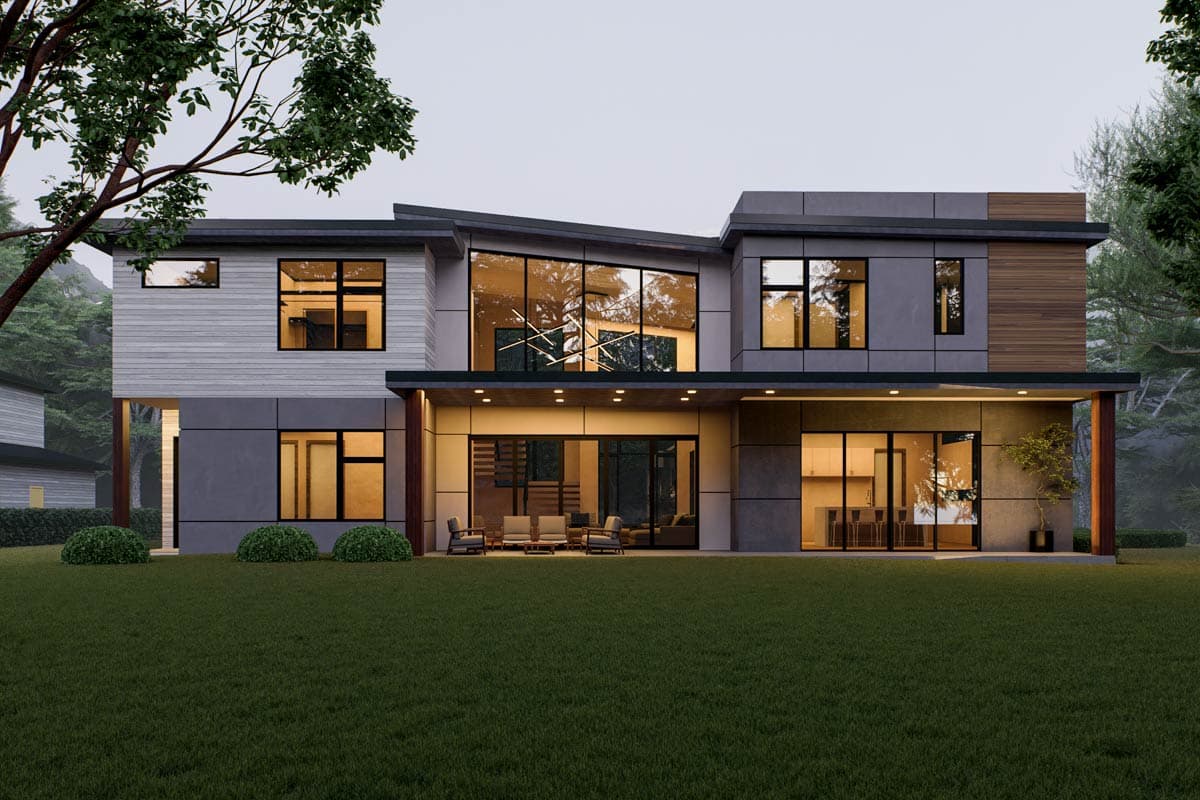 Plan 666286RAF: 5-Beds Contemporary Northwest House Plan with Guest Suite - 4505 Sq Ft - Image #4 - Contemporary, Mid Century Modern, Northwest