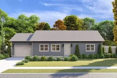 2-Bed Traditional Ranch House Plan with Attached Garage - 1190 Sq Ft