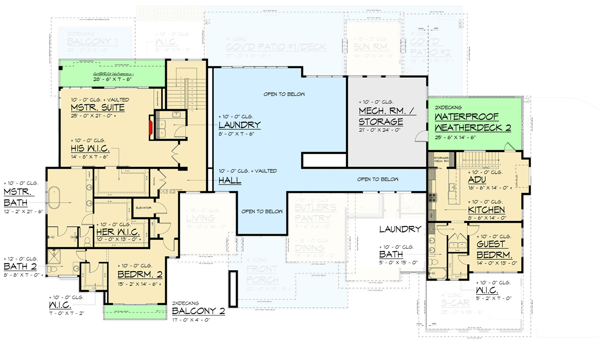 Plan 666287RAF: Luxurious Two-Story Modern House Plan with Attached Apartment - 11273 Sq Ft - Floor Plan - 2nd Floor - Contemporary, Modern, Northwest
