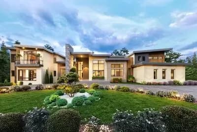 Luxurious Two-Story Modern House Plan with Attached Apartment - 11273 Sq Ft
