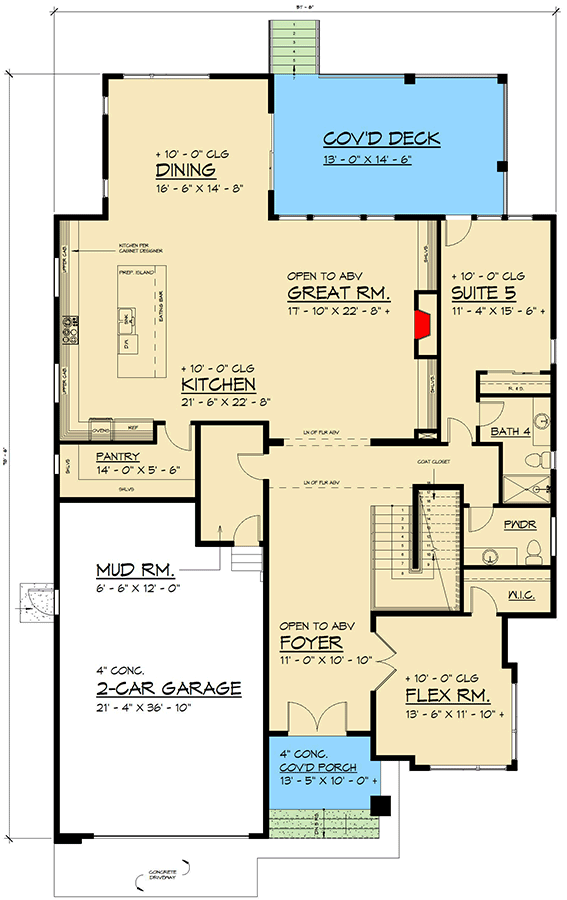 Plan 666289RAF: Two-Story Contemporary House Plan with Office and Flex Room - 4655 Sq Ft - Floor Plan - Main Level - Contemporary, Modern, Northwest, Prairie