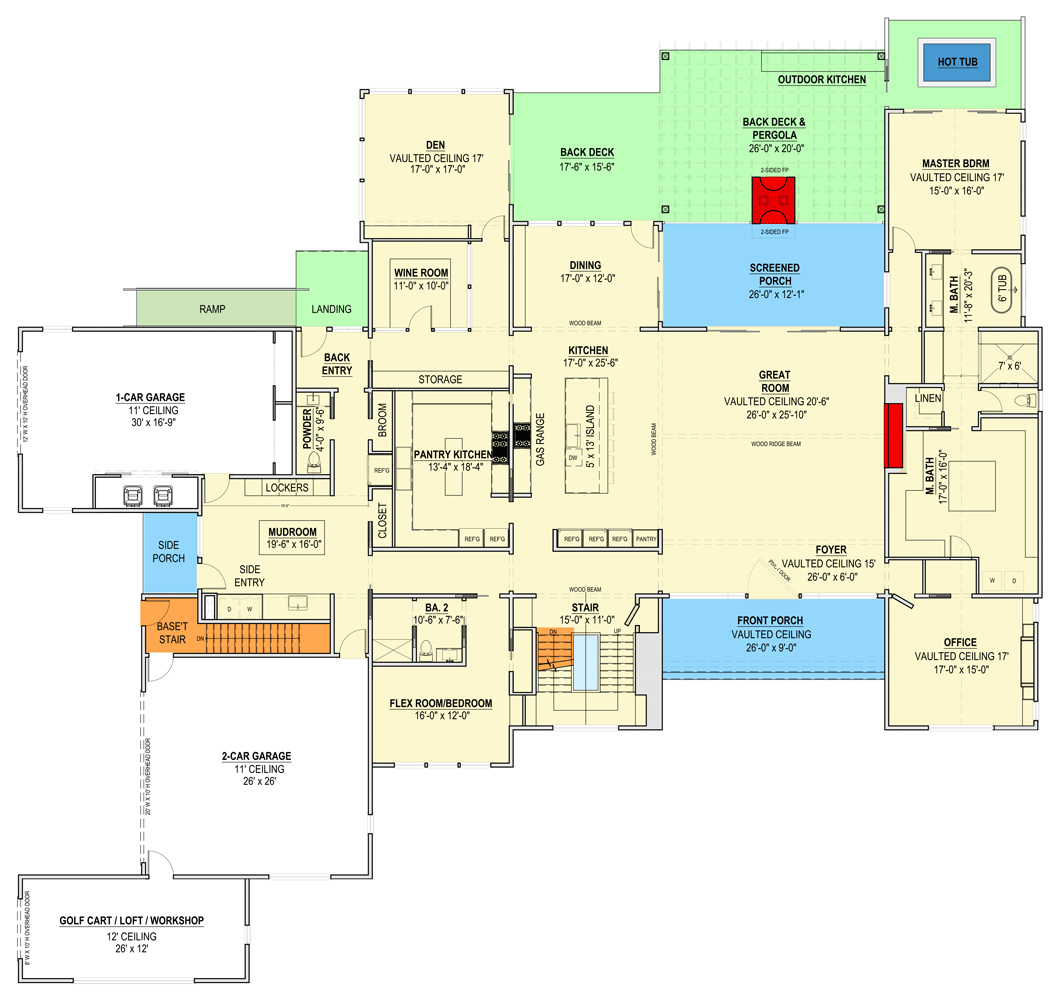 Plan 670000NEA: 6-Bed Contemporary Farmhouse Plan with Optionally Finished Basement - 8186 Sq Ft - Floor Plan - Main Level - Contemporary, Modern, Northwest, Transitional