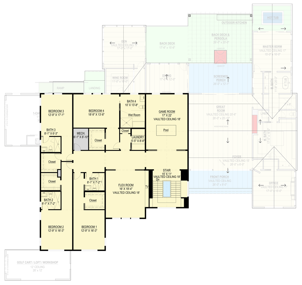 Plan 670000NEA: 6-Bed Contemporary Farmhouse Plan with Optionally Finished Basement - 8186 Sq Ft - Floor Plan - 2nd Floor - Contemporary, Modern, Northwest, Transitional