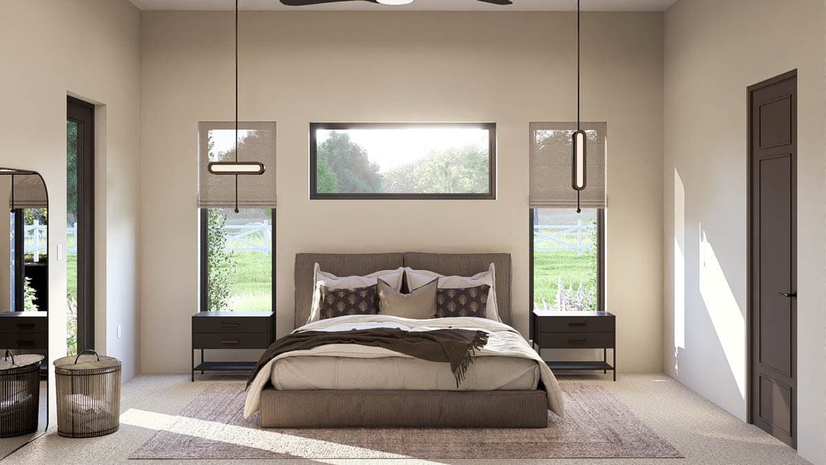 Plan 623442DJ: 3-Bed Scandinavian Ranch House Plan Cathedral Great Room - 2583 Sq Ft - Image #12 - Contemporary, Mid Century Modern, Ranch, Scandinavian