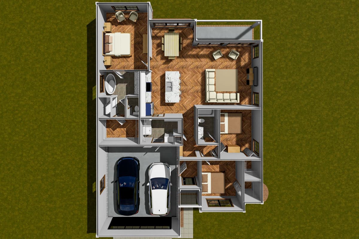 Plan 52377WM: Single-Story Traditional House Plan with 2-Car Garage - 1471 Sq Ft - Image #6 - Country, Traditional