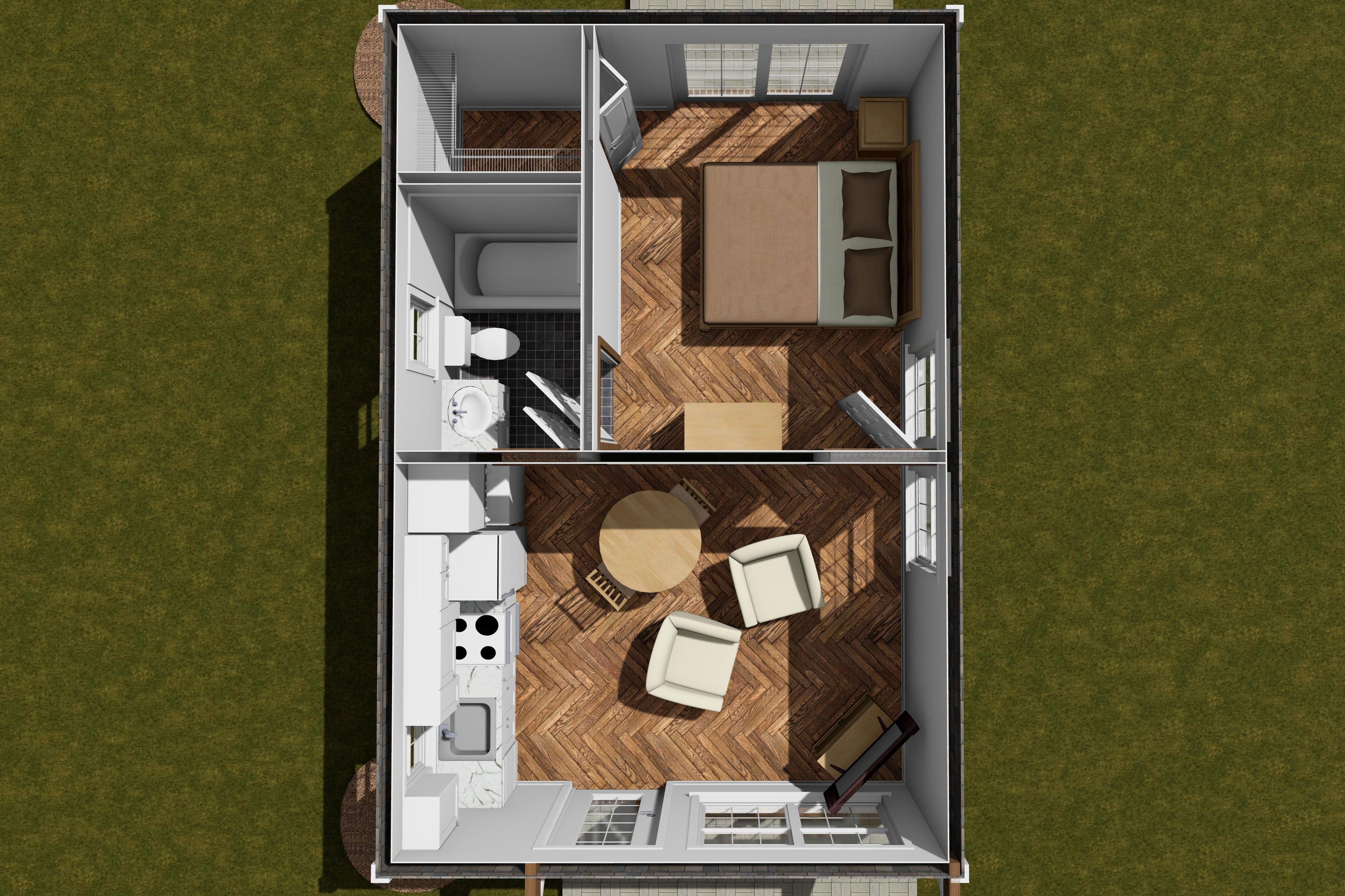 Plan 52379WM: 1-Bed ADU Shingle Cottage with Vaulted Living Space - 384 Sq Ft - Image #8 - Cottage, Country, Shingle