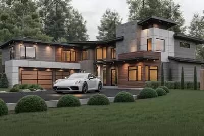 5-Bed Contemporary Modern House Plan with Outdoor Fireplace - 4945 Sq Ft