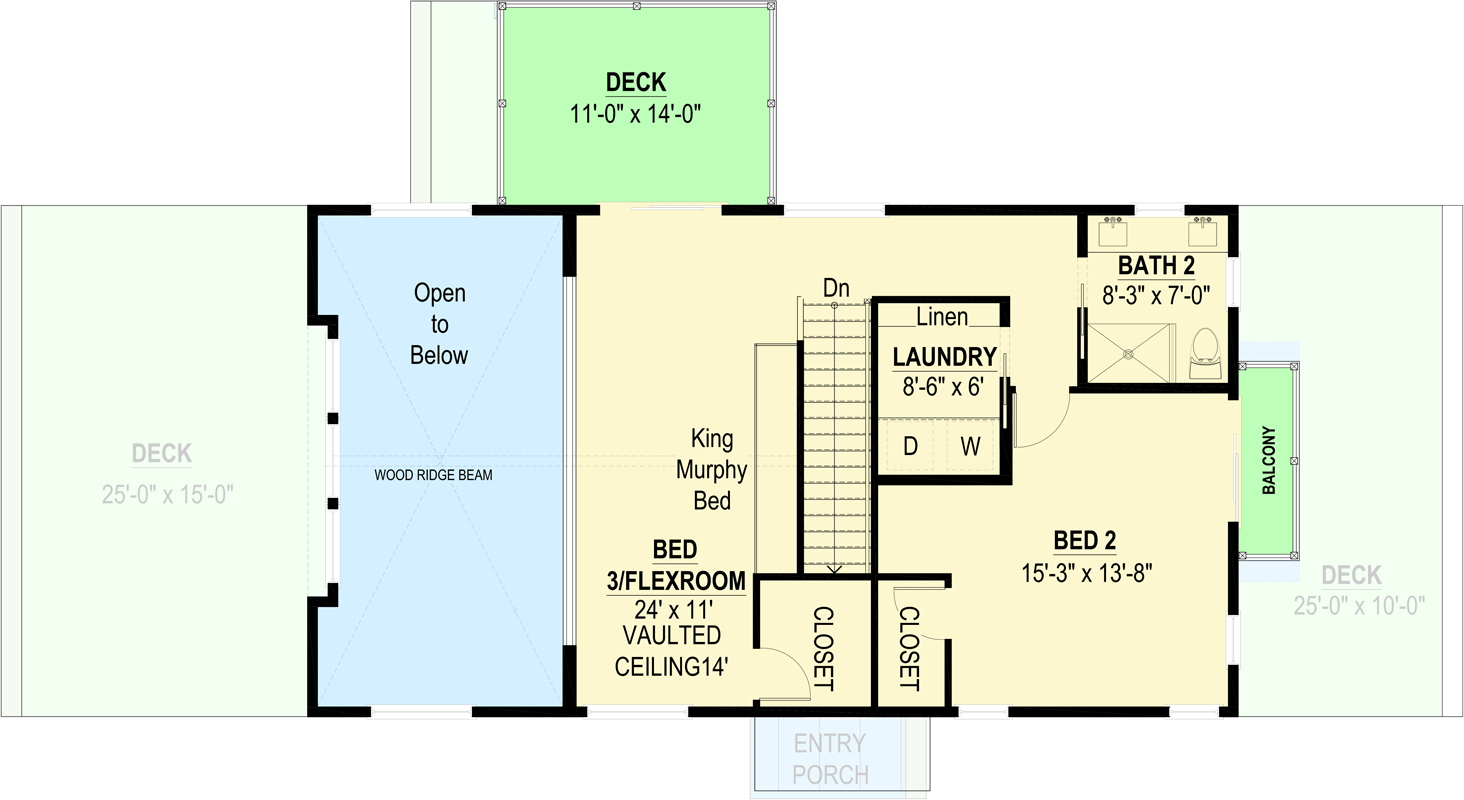 Plan 670003NEA: 2-Bed Barn-Style Modern Farmhouse Plan with Loft and First Floor Master - 1950 Sq Ft - Floor Plan - 2nd Floor - Barndominium, Cottage, Modern Farmhouse, New American, Vacation