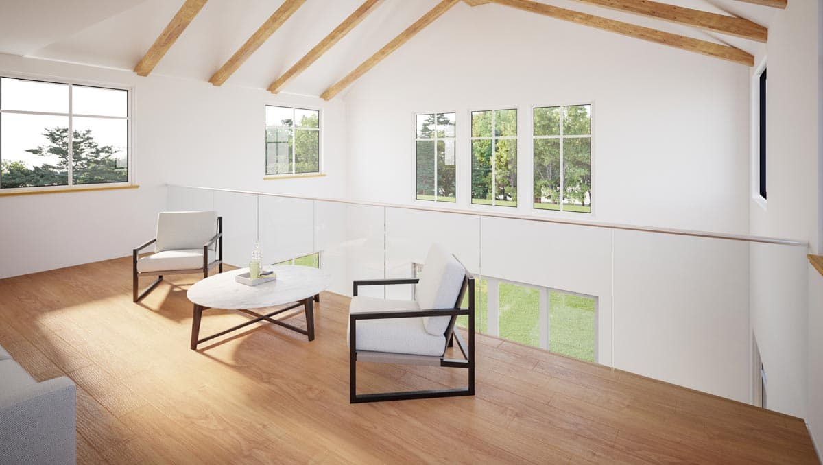 Plan 670003NEA: 2-Bed Barn-Style Modern Farmhouse Plan with Loft and First Floor Master - 1950 Sq Ft - Image #6 - Barndominium, Cottage, Modern Farmhouse, New American, Vacation